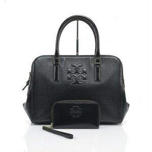 Tory Burch Thea Black Leather Triple Zip Satchel Bag and‎ Matching Wristlet Set
